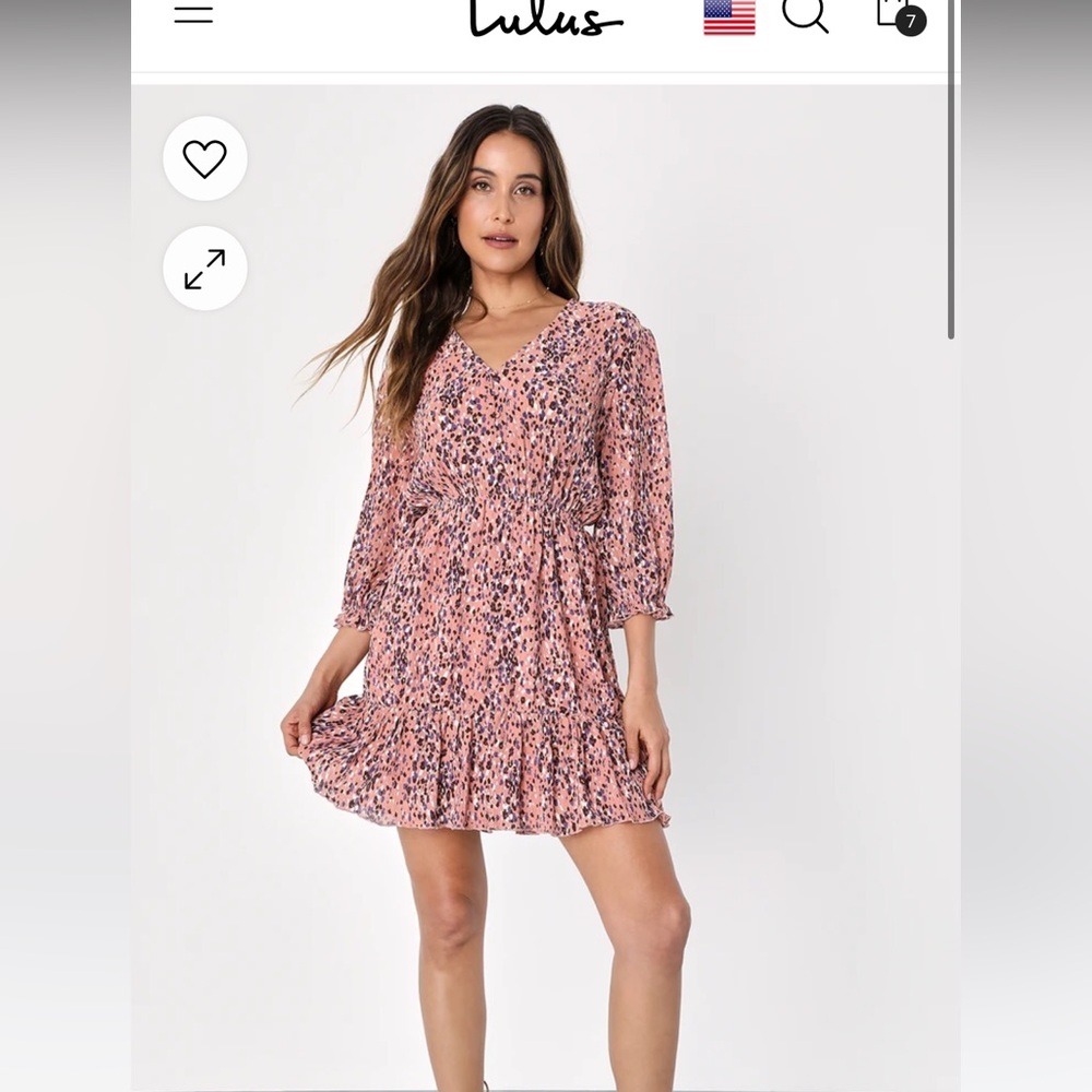 Lulus Parkside Mauve Multi Print Half-Sleeve V-Neck Mini Dress